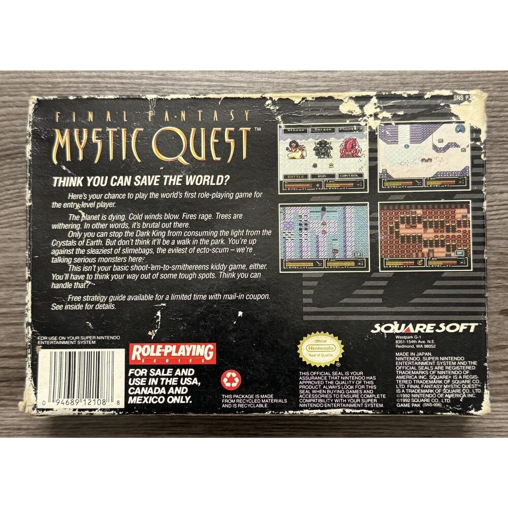 Final Fantasy Mystic Quest Super Nintendo SNES CIB Complete In Box w/ Manual - Picture 3 of 16